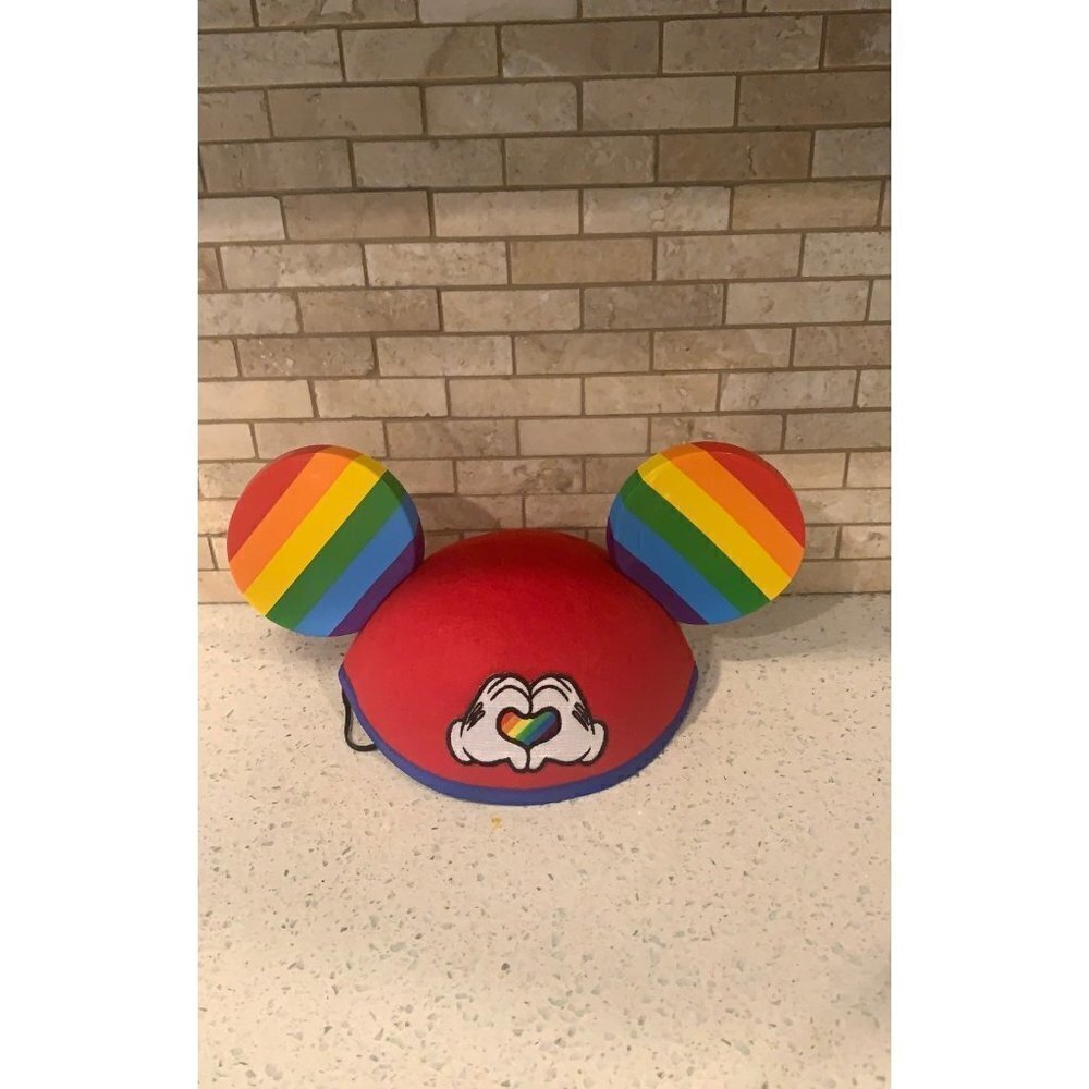 Disney Parks - LBGT Days Pride Heart Mickey Mouse Rainbow Ears Hat Adult Size b2